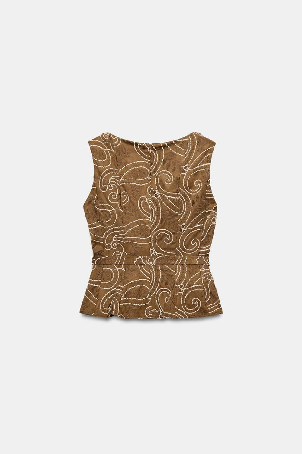 ZARA ТОП С ВЫШИВКОЙ И ПОЯСОМ, МЯГКИЙ КАШТАНОВЫЙ