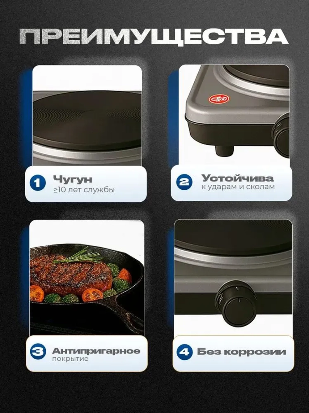 Плитка электрическая настольная 2 конфорки, 2000Вт