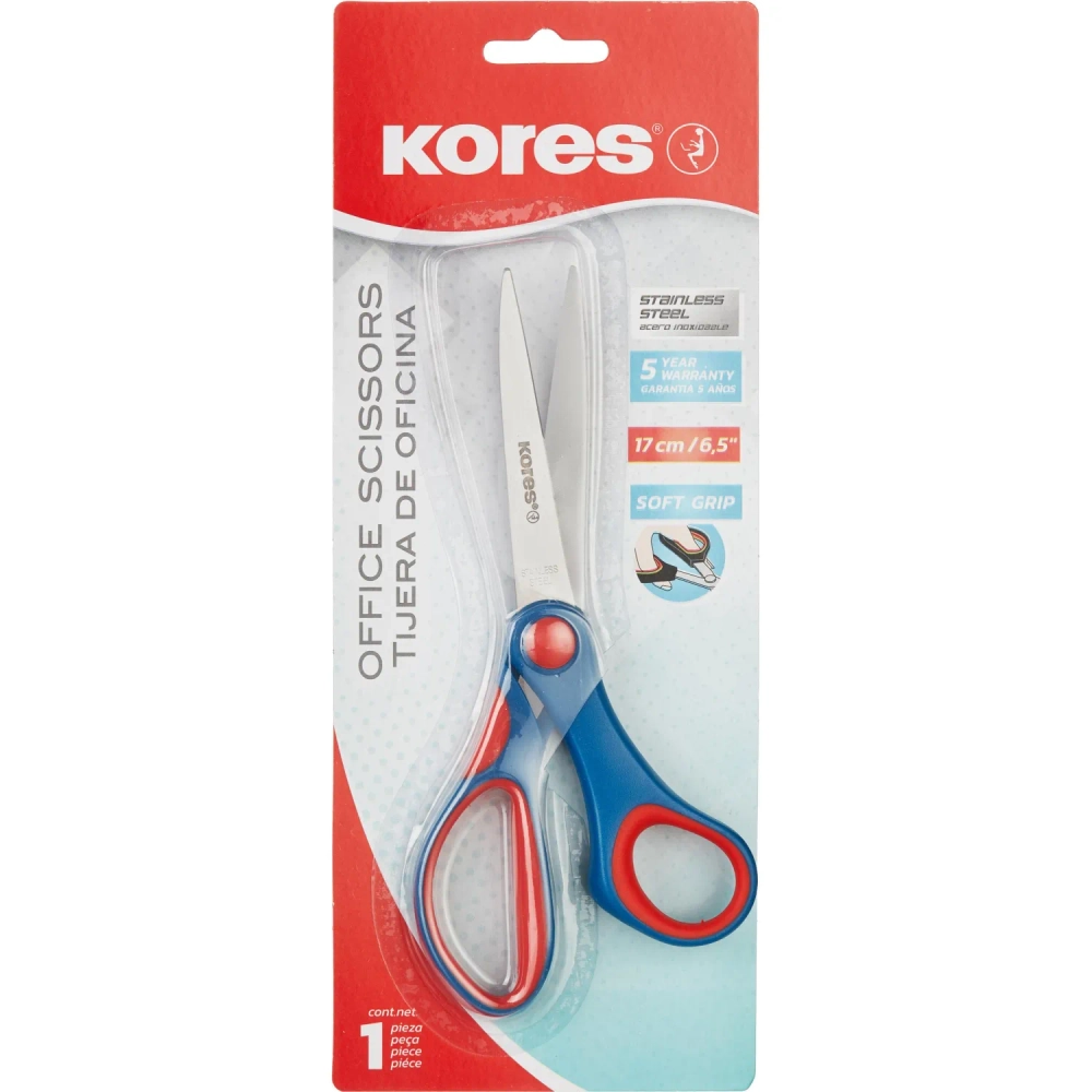 Ножницы Kores Softgripс 170 мм эргономические пластиковые с резиновыми вставками ручки