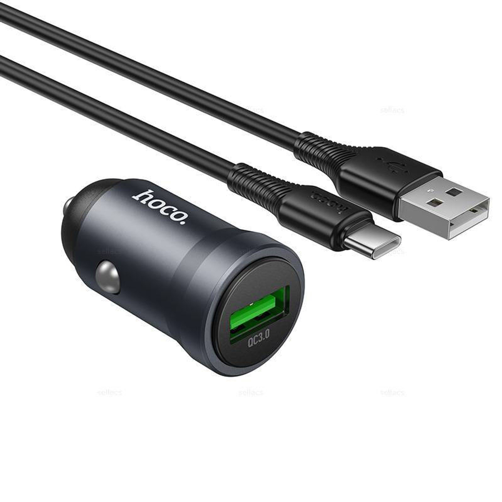 Автомобильная зарядка 12/24В + шнур TYPE-C QC3.0 3А черный