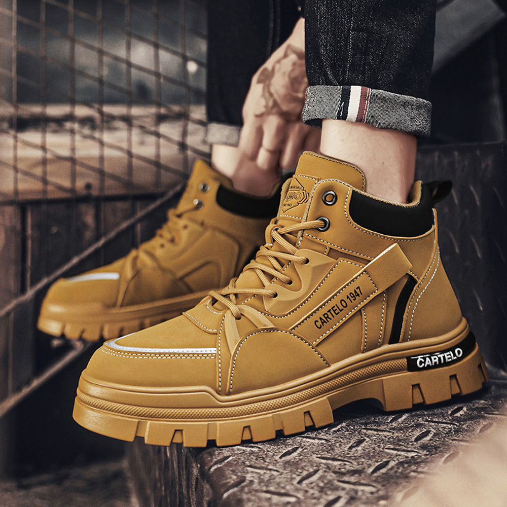 CARTELO Thermal British Style Desert Boots Abrasion Resistant Slip Resistant 11cm Fleece Lined Combat Boots Men"s