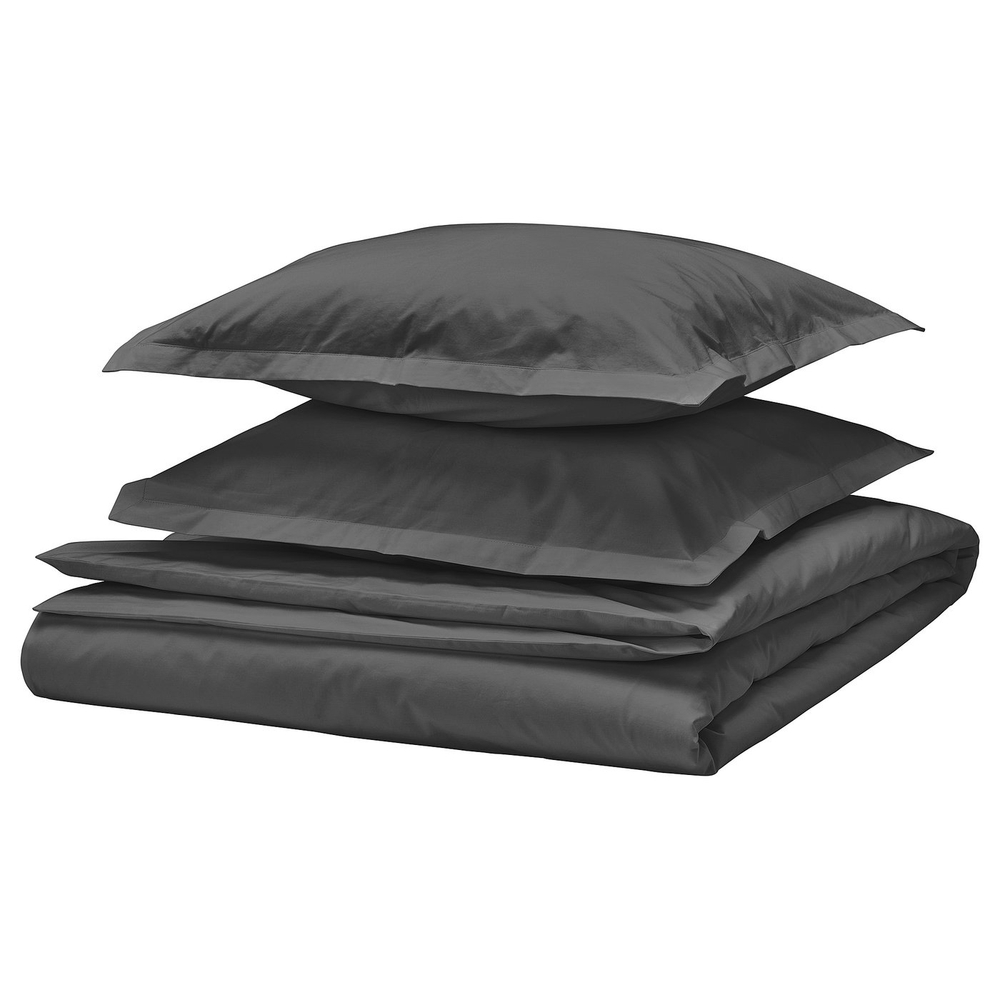 IKEA HAMPFLOCKEL  (ИКЕА ХАМПФЛОКЕЛ)  -  Пододеяльник и 2 наволочки - тёмно-серый 200x200/50x60 см