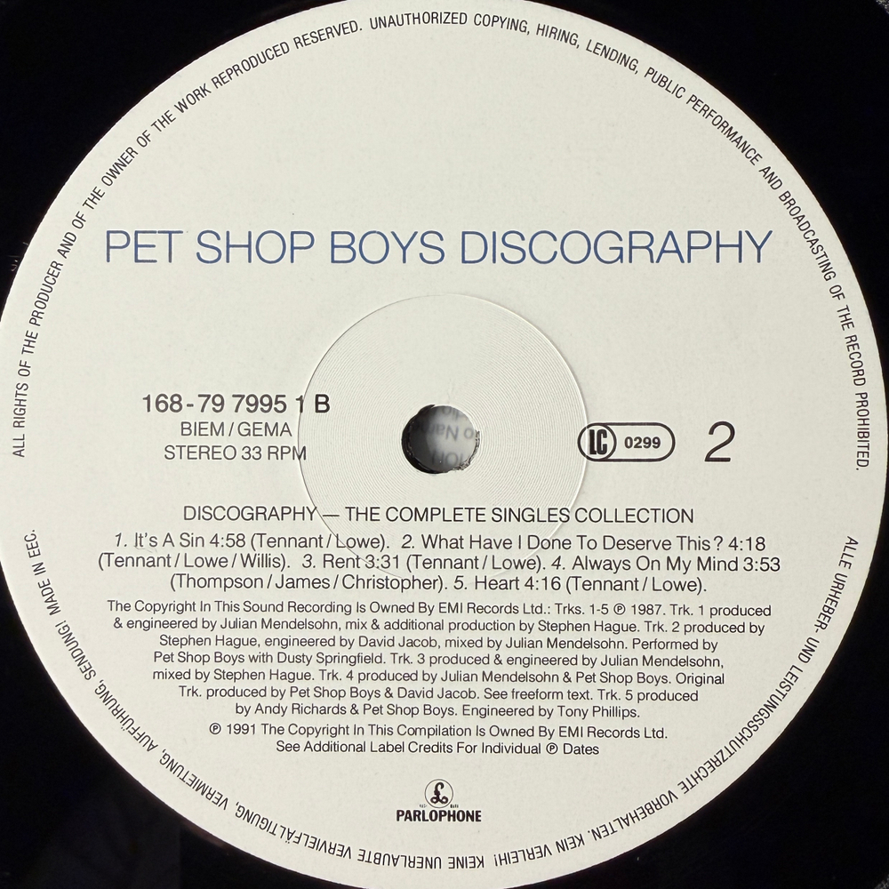 Pet Shop Boys – Discography 2LP (Европа 1991г.)Т