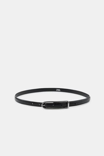 ZARA ТОНКИЙ КОЖАНЫЙ РЕМЕНЬ 100%, ЧЕРНЫЙ