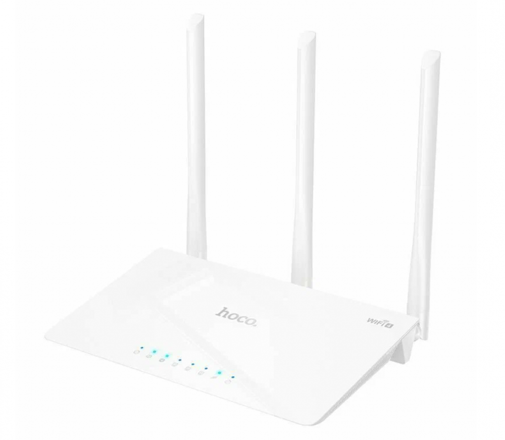 Маршрутизатор HOCO HI30, 2/8Mb, WAN+3xLAN 10/100Mbps, Wi-Fi 300Mbps 802.11b/g/n, DC5V/1A White