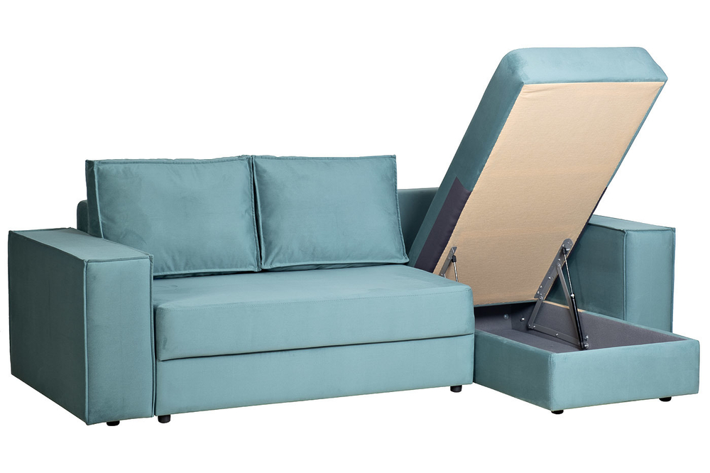 Диван треxместный раскладной угловой правый Garda Decor BERGAMO-3MR-1K-БИРЮЗОВЫЙ-Vel43