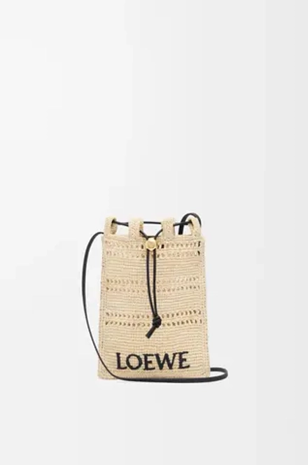 Loewe Сумка-мешок Patch Crochet на шнурке из телячьей кожи и рафии, натуральный/черный