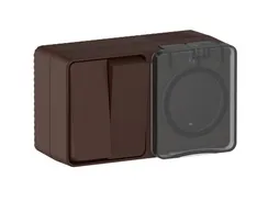Блок розетка + выключатель двухклавишный IP54 Systeme Electric AtlasDesign Profi54 Коричневый ATN546074