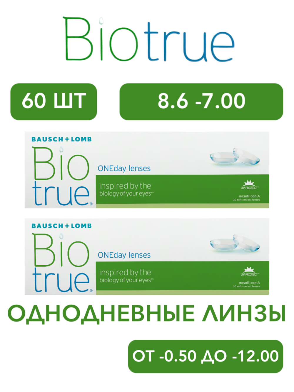 Однодневные контактные линзы Biotrue ONEday (комплект 60 линз)