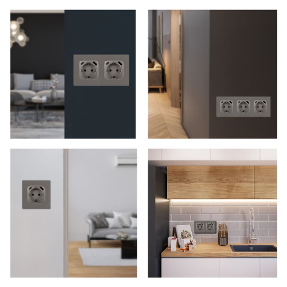 Розетка ЭРА Серия 12 12-4108-16 2P+E 16A-250В со шторками с USB type-A+C 5В-3А титан | Эра 12