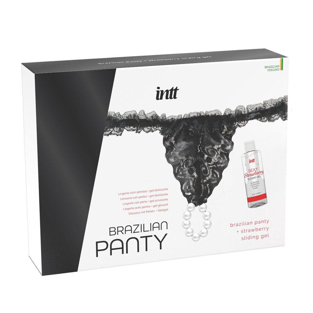 Набор Brazilian Panty Sliding Gel Strawberry + повязка (черная)