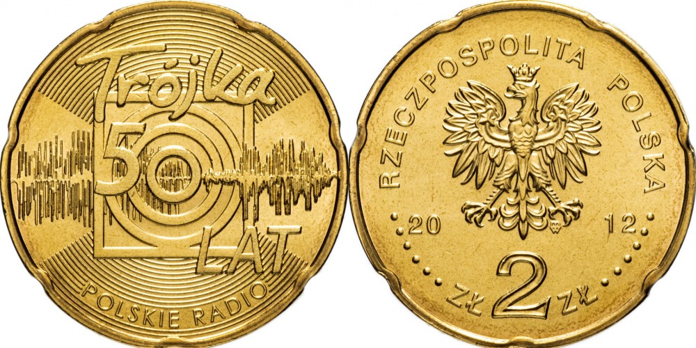 Польша 2 злотых, 2012 50 лет радио Тройка