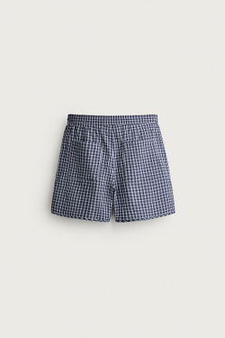 ZARA КОРОТКИЕ ШОРТЫ С РЕЛЬЕФНЫМ УЗОРОМ В КЛЕТКУ, СИНИЙ
