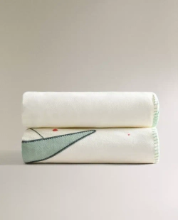 ZARA HOME ДЕТСКИЙ ФЛИСОВЫЙ ПЛЕД С ВЫШИВКОЙ, РАЗНОЦВЕТНЫЙ