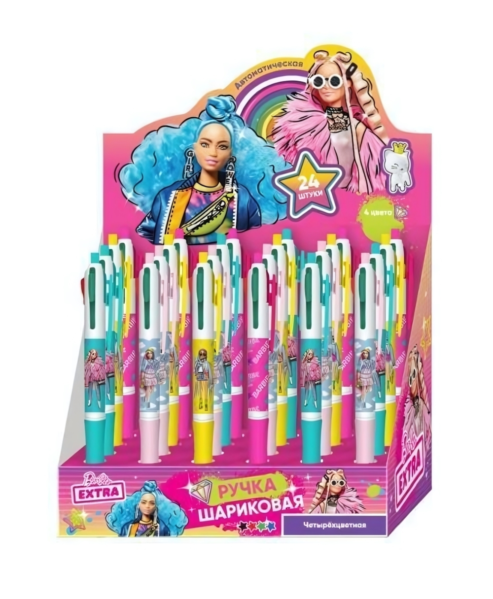 Ручка шариковая многоцветная 4 цвета 0,5мм "Barbie extra" (Умка)