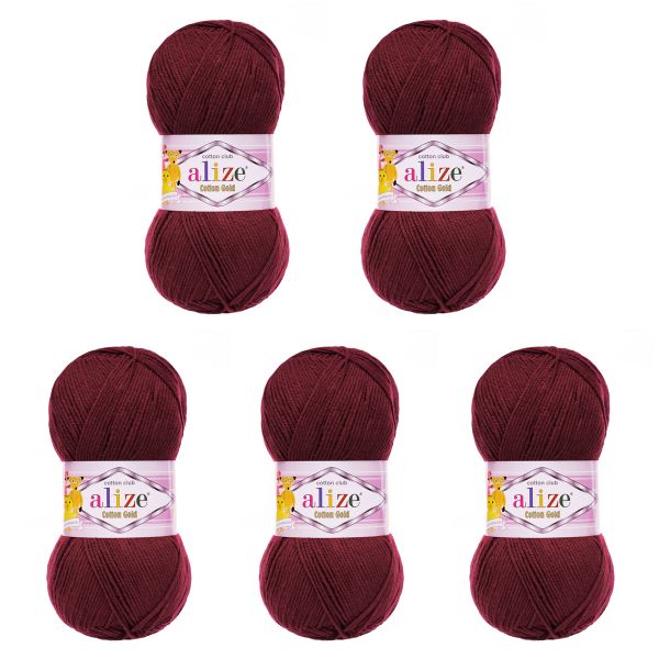 Пряжа Alize (Ализе) Cotton Gold / уп.5 мот. по 100 г, 330м, 057 бордо A