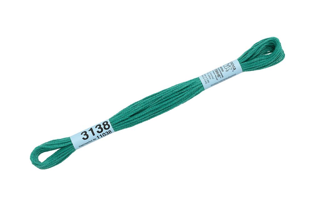 Мулине Gamma 100% хлопок, цв.3138 зеленый, 24 мотка по 8 метров