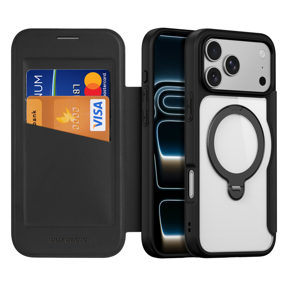 Чехол книжка с поддержкой MagSafe от Dux Ducis для iPhone 17 Pro, серия Skin X Pro Series Case (версия с магнитной откидной подставкой)