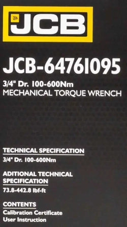 Ключ моментный 100-600Нм, 3/4'' JCB JCB-64761095