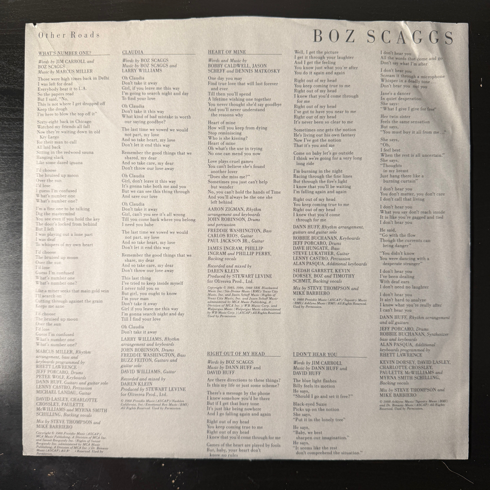 Boz Scaggs – Other Roads (США 1988г.)