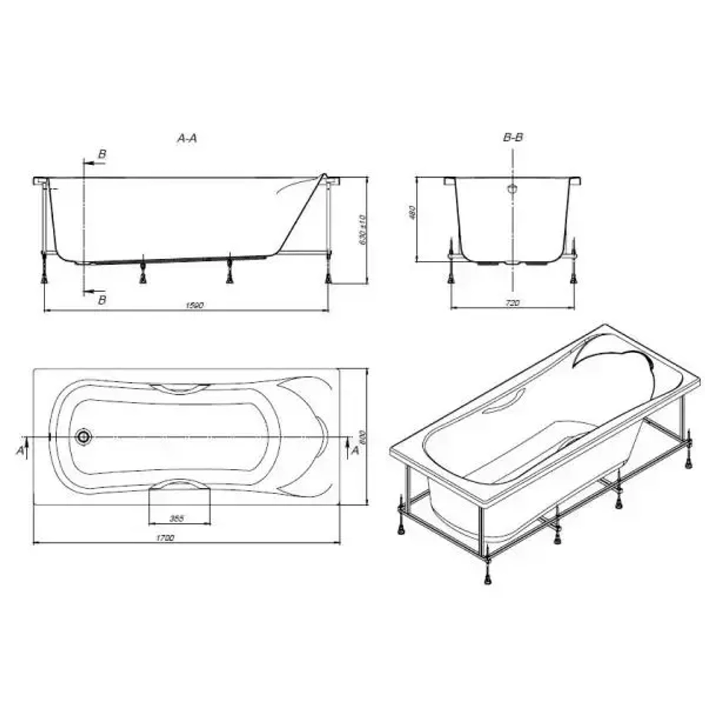 ВАННА АКРИЛОВАЯ ROCA BECOOL 180x80в комплекте сифон, каркас