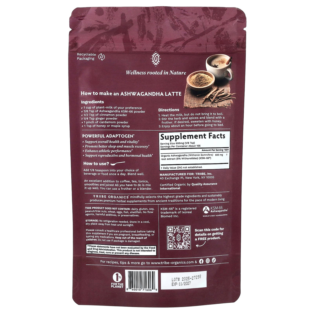 Tribe Organics, Ашваганда KSM-66®, порошок, 100 г (3,5 унции)