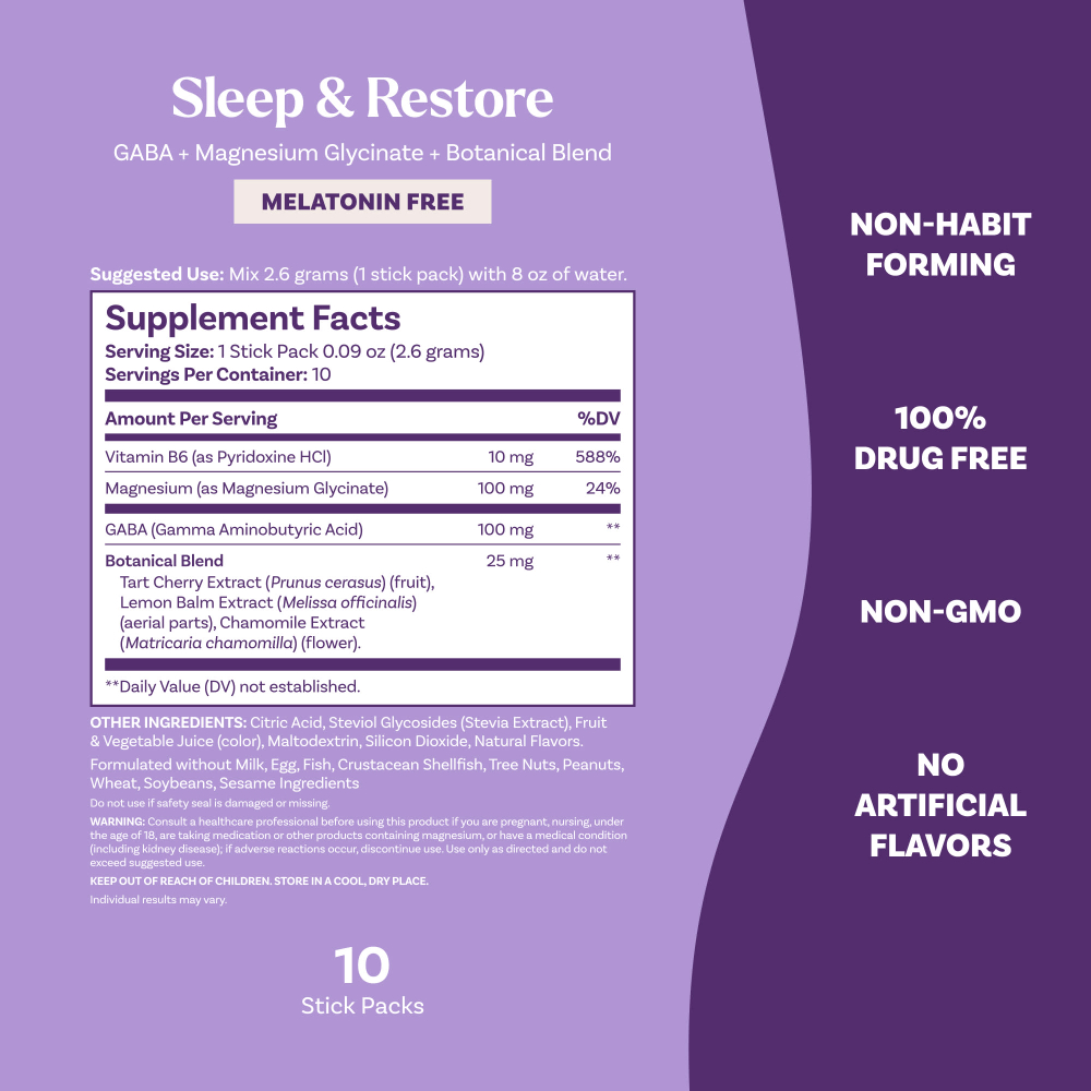 Natrol, Sleep & Restore, успокаивающая смесь для напитков, без мелатонина, вишня, 10 пакетиков по 2,6 г (0,09 унции)