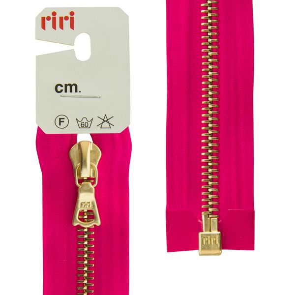 Молния металл RIRI Т6 (6 мм) 1 зам., разъем., 60 см, Gold, атласная тесьма, цв.9407, малиновый, 1 шт