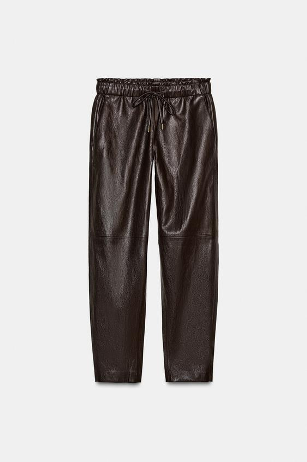 ZARA БРЮКИ ИЗ ИСКУССТВЕННОЙ КОЖИ С ЭЛАСТИЧНЫМ ПОЯСОМ, КОРИЧНЕВЫЙ