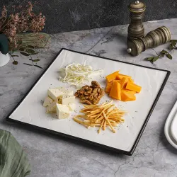Блюдо квадратное 30*30 см h2 см Relief белое с черным бортом фарфор P.L. Proff Cuisine [1]