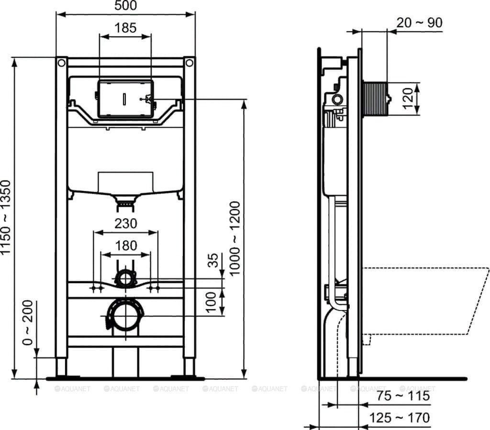 Комплект подвесной унитаз + инсталляция TESI Agua Blade T007901 (кр T35270 lift, Инстал R020467, кноп M3 R0123A6 черн)