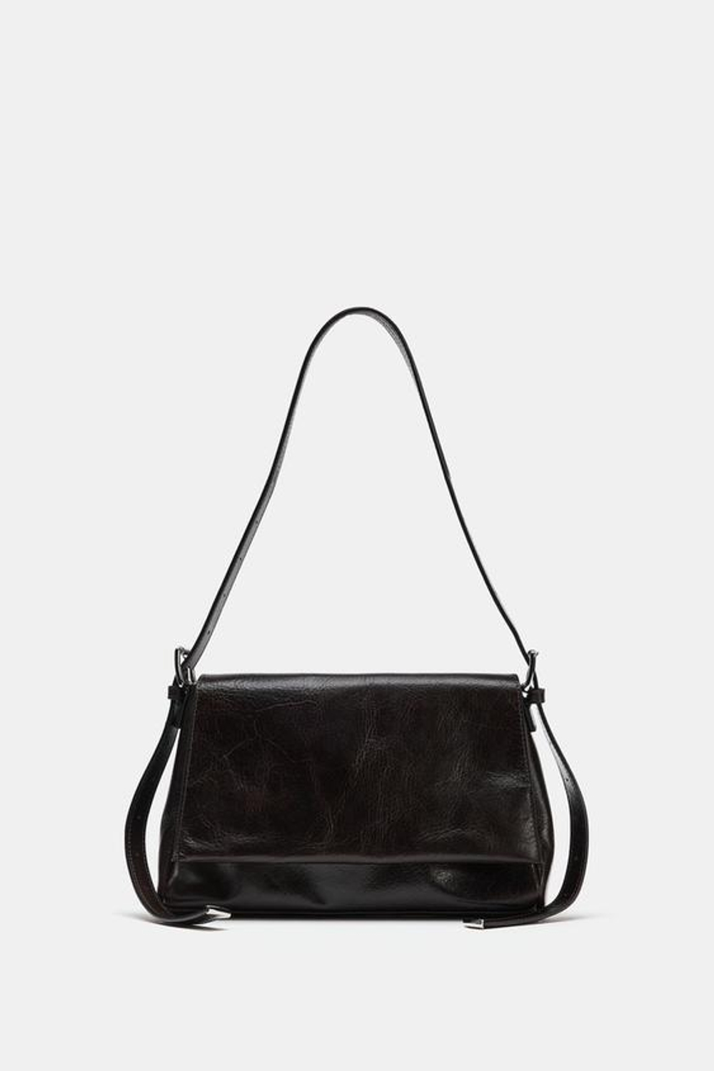 ZARA КОЖАНАЯ СУМКА С КЛАПАНОМ, КОРИЧНЕВЫЙ
