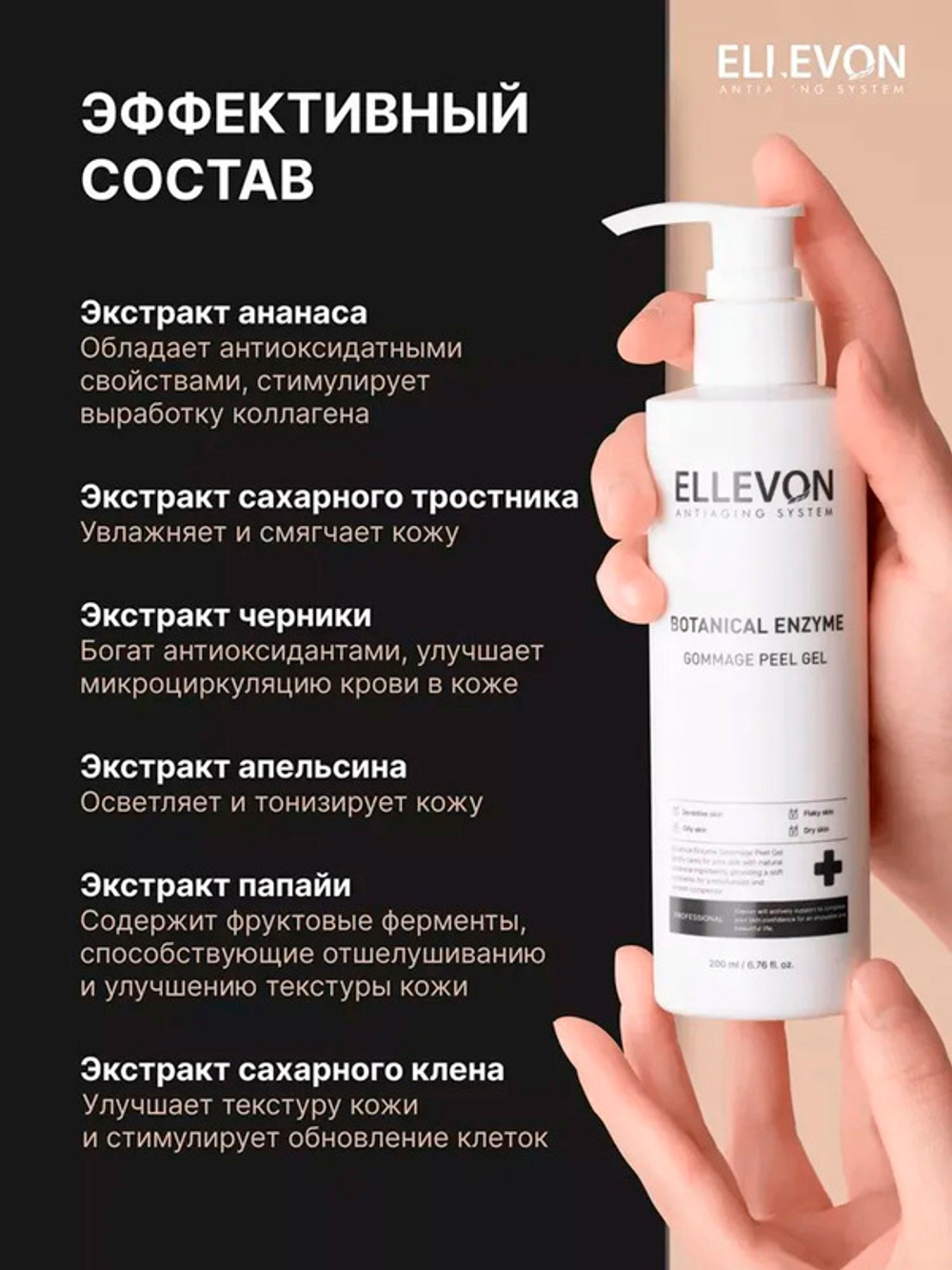 Растительный энзимный пилинг-скатка Ellevon Botanical Enzyme Gommage Peel Gel 200мл