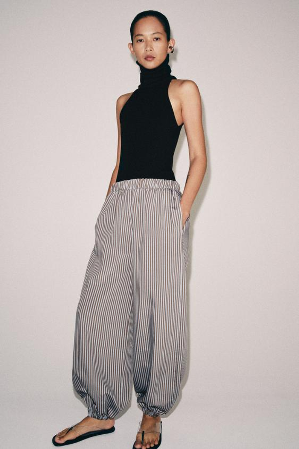 ZARA БРЮКИ-БАГГИ В ПОЛОСКУ — ZW COLLECTION, КОРИЧНЕВЫЙ/СИНИЙ