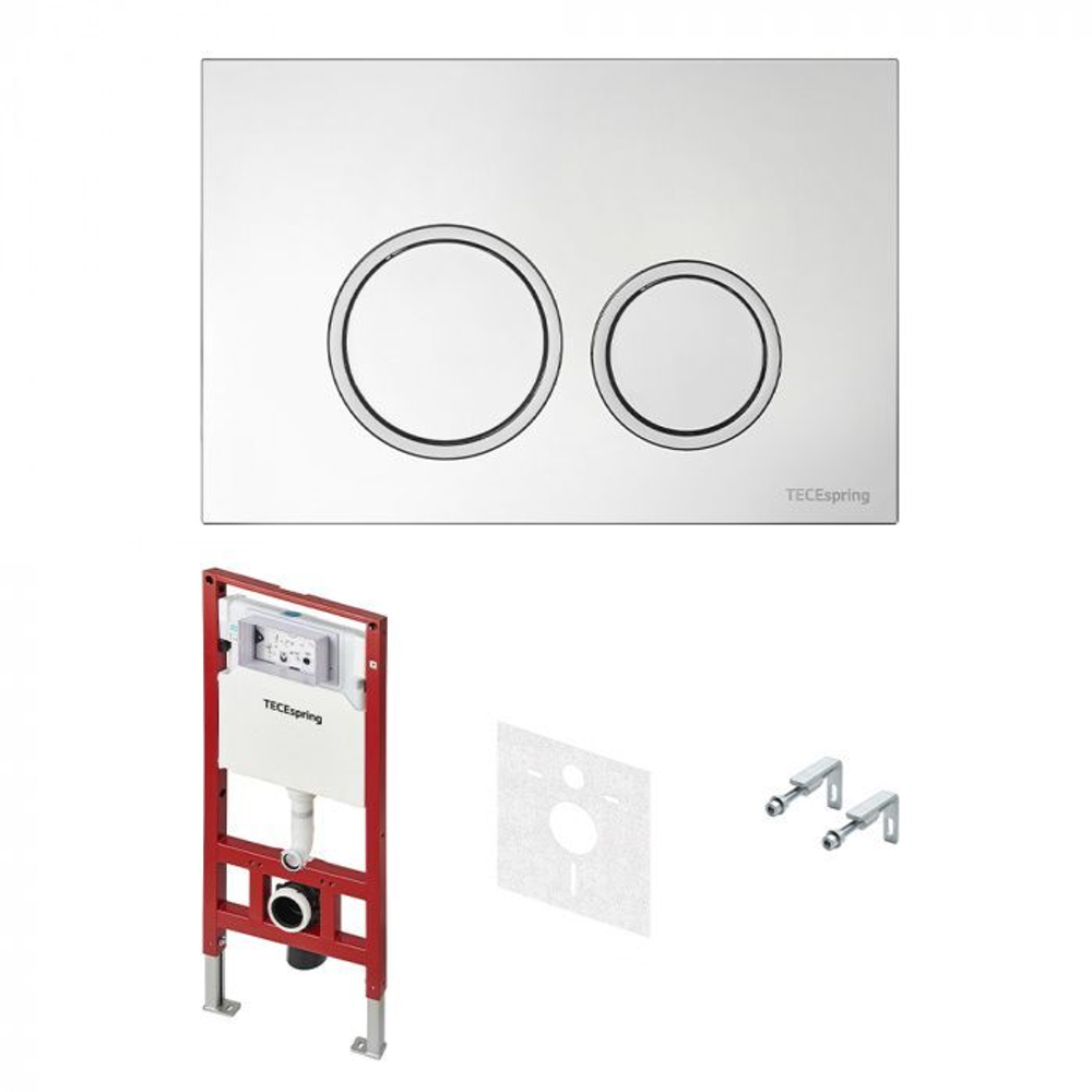 Инсталляция Tece Spring S955101 (S401101) для унитаза, комплект застенный модуль с механической кнопкой TECEspring R хром глянец, шумоизоляция, крепления