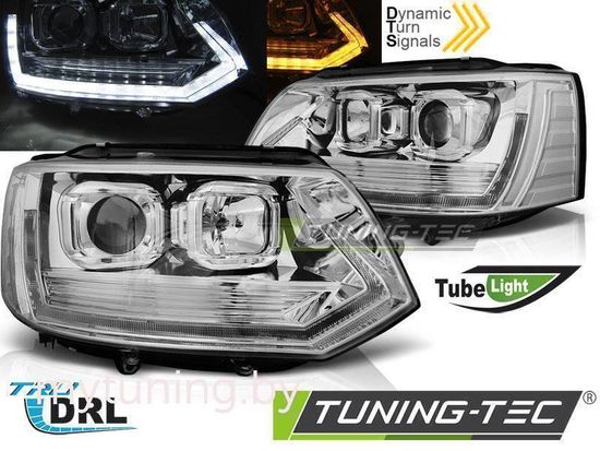 Передние фары Tube Light для Volkswagen T5 (10-15) динамические хромированные