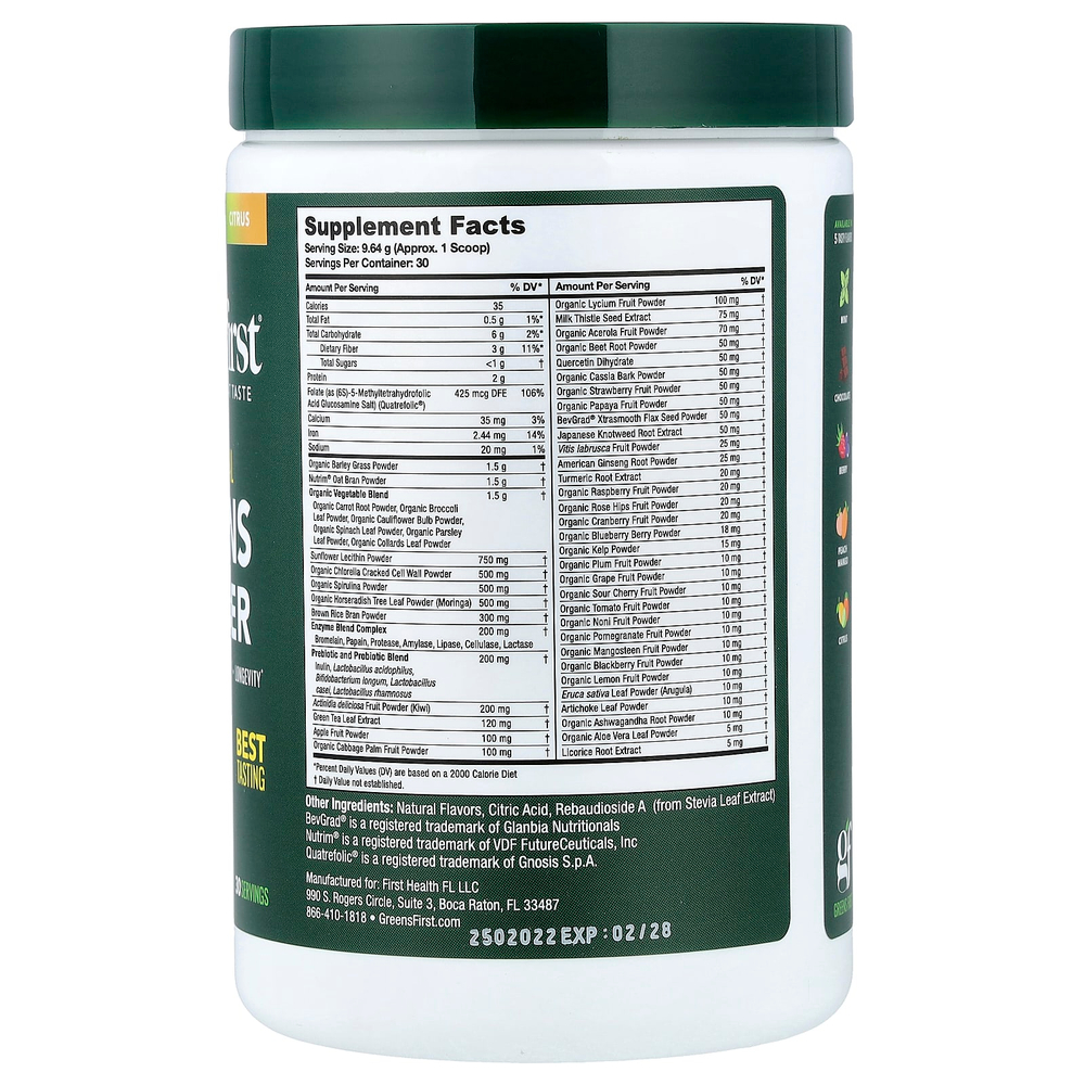 Greens First, порошок из зелени, со вкусом цитрусовых, 289,2 г (10,2 унции)