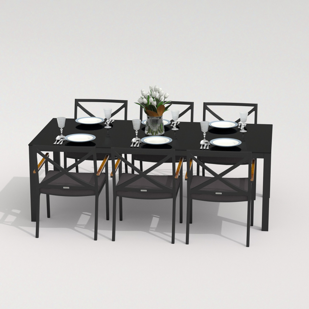 Обеденная группа Ideal Patio КАНА ФЕСТА  каркас карбон, стол стекло 220, ткань антрацит