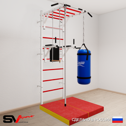 Шведская стенка Sv Sport усиленная 6466 (Турник рукоход/Брусья/Канат/Трапеция/Цепь/Мешок 22кг/Мат 1м)