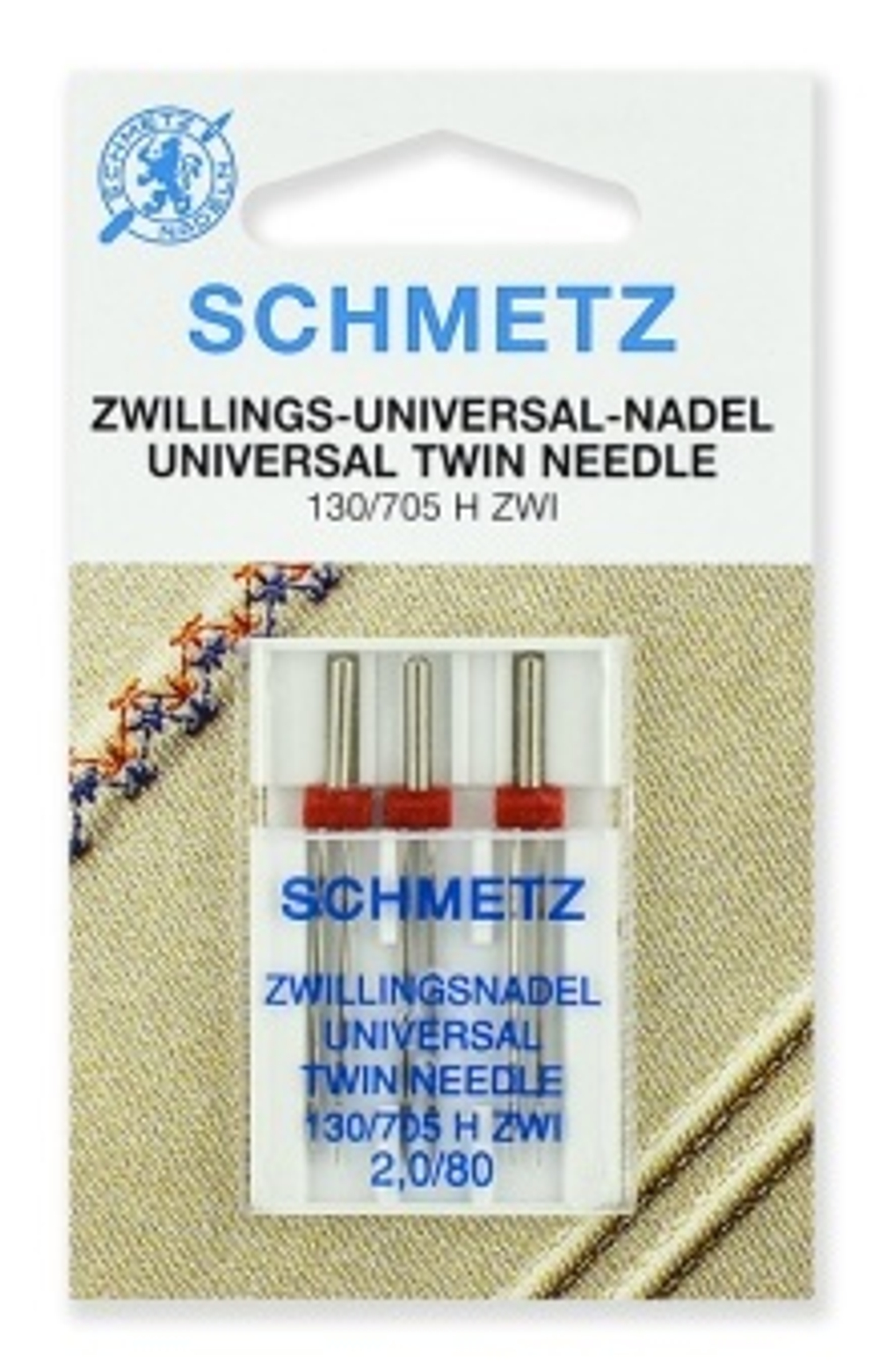Иглы 24 Schmetz универсальные двойные 130/705H ZWI № 80/2.0 3 шт