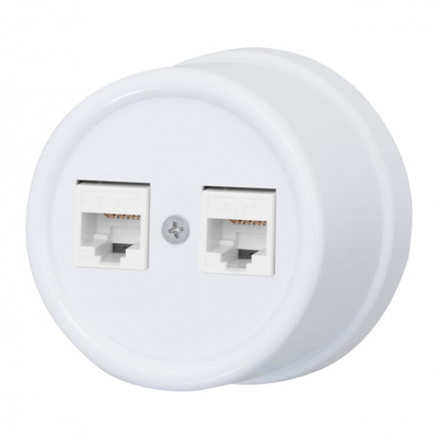 Розетка RJ45 информационная двойная, пластик, цвет Белый B1-302-21