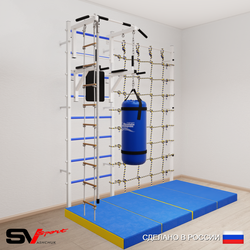 Шведская стенка Sv Sport 57560 (Турник стандарт/Брусья/Канат/Лестница/Цепь/Мешок 22кг/Мат 2м/Канатный лаз)