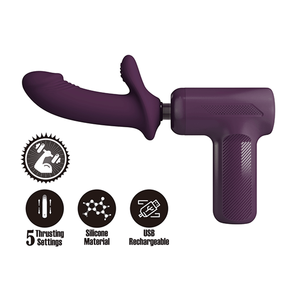 Фиолетовый вибромассажёр с поступательными движениями Pretty Love DJ Scholar Thrusting Super Powerful Gun Massage Purple BW-055028