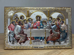 Тайная Вечеря, икона прямоугольная без рамки, лик открытый, красное дерево, эмаль 215х340