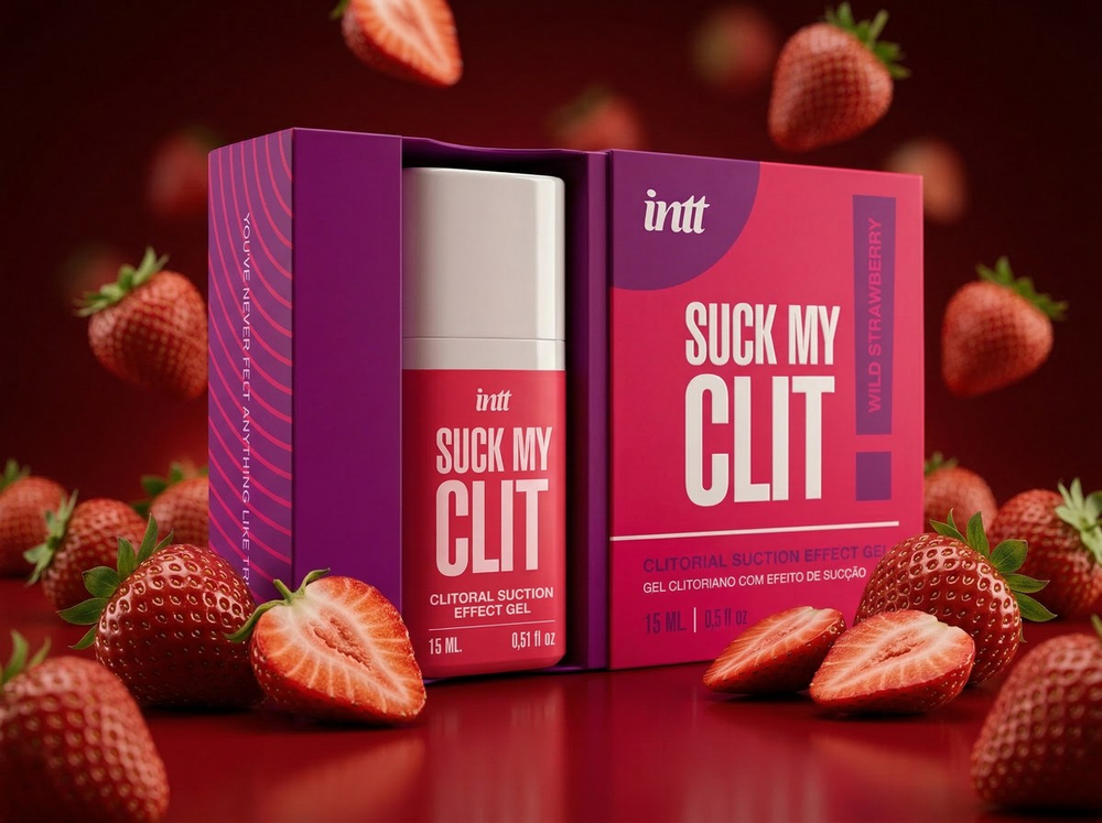 INTT SUCK MY WILD STRAWBERRY - Гель для клитора с эффектом посасывания волнами, вибрации и тепла, клубника, 15 мл