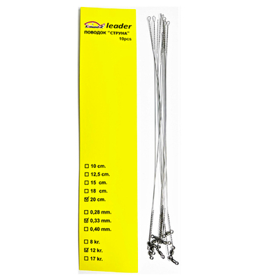 Поводки Leader "СТРУНА" с вертлюгом 17кг (10шт/уп) 20cm