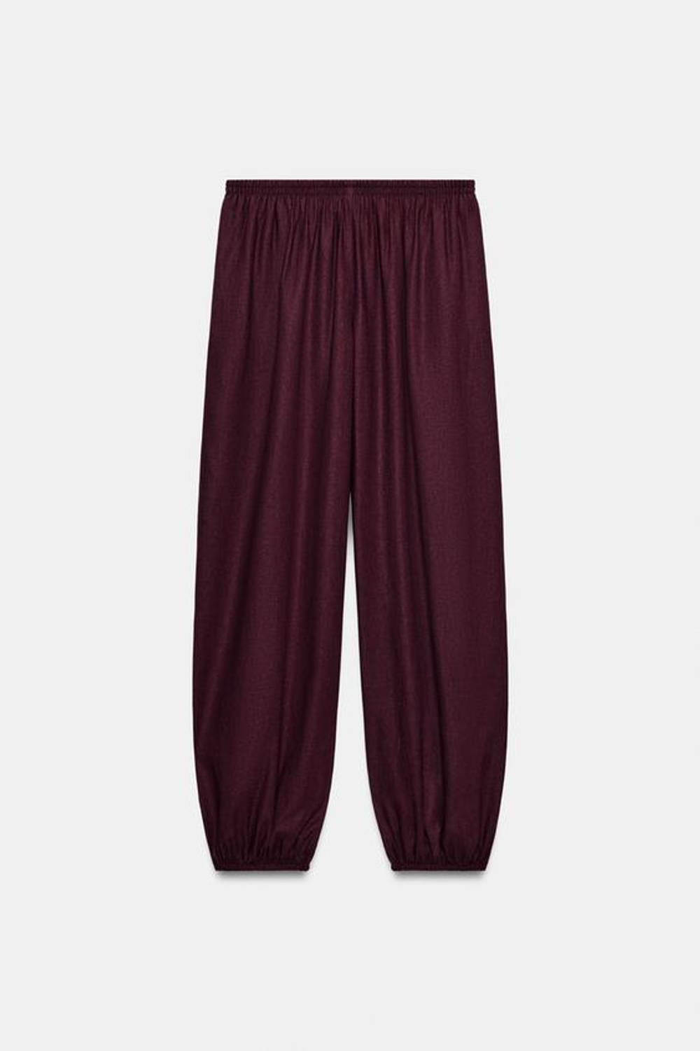 ZARA БРЮКИ-ШАРОВАРЫ ИЗ ЛЬНА, БАКЛАЖАНОВЫЙ