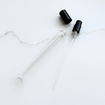 30 КОМПЛЕКТОВ: Флакон STICK 10 ml из тонкого стекла в комплекте с черным глянцевым пластиковым самозащелкивающимся спреем и черным пластиковым колпачком