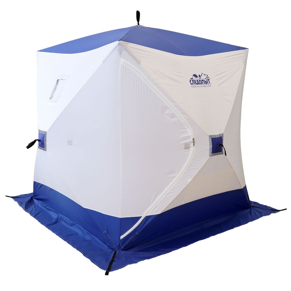 Палатка зимняя куб СЛЕДОПЫТ 1,8 х1,8 м, Oxford 240D PU 1000, S по полу 3,2  кв.м,цв. синий/белый