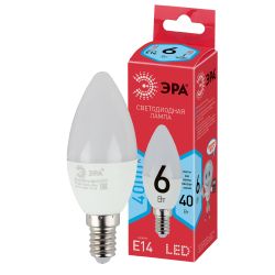 Лампа светодиодная ЭРА RED LINE ECO LED B35-6W-840-E14 6Вт свеча нейтральный белый свет Е14 | Лампы cветодиодные Свеча (B/C)